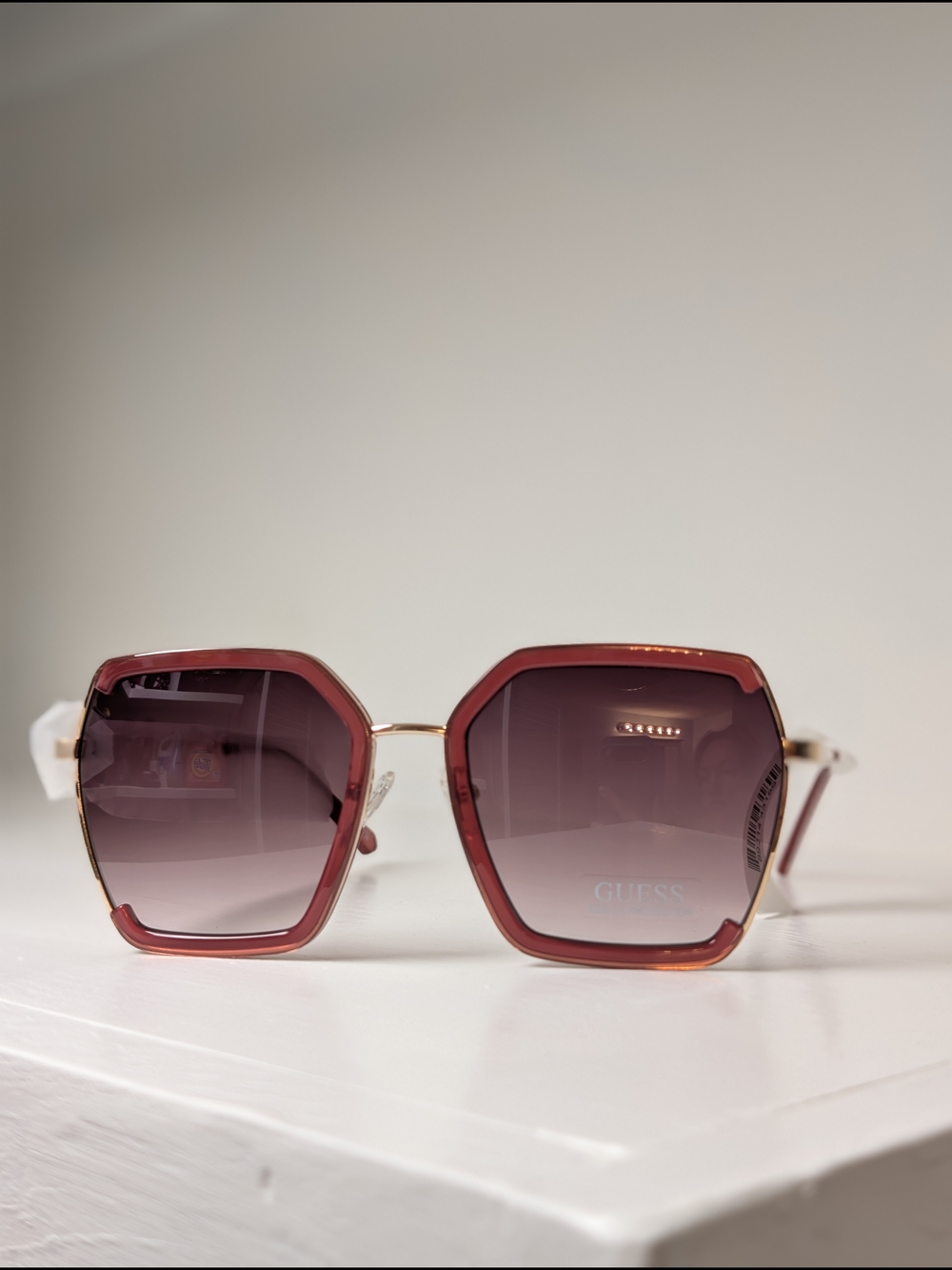 Guess Women's Hexagonal Sunglasses in Burgundy and Gold
